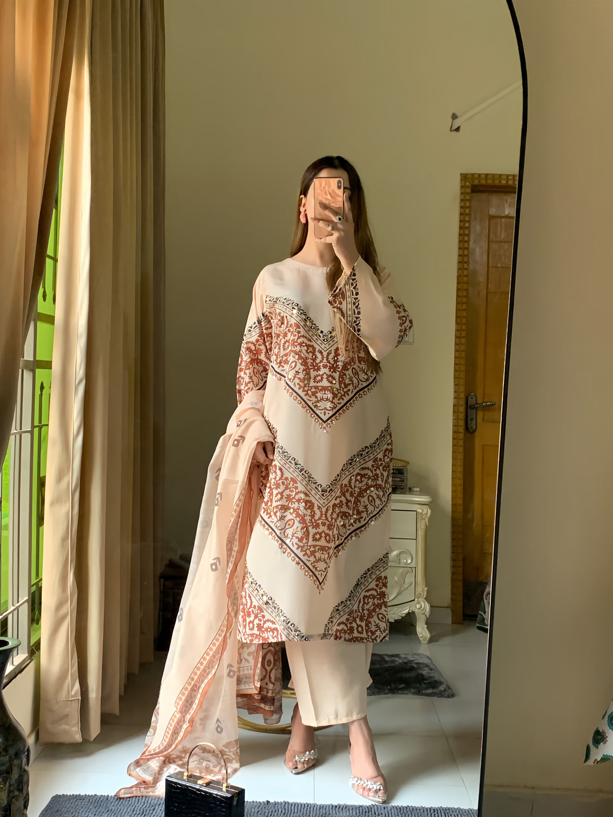 SIMRAN Silky Lawn 3-Piece Suit – Long Length Elegance | Article Design | Rs. 3,899