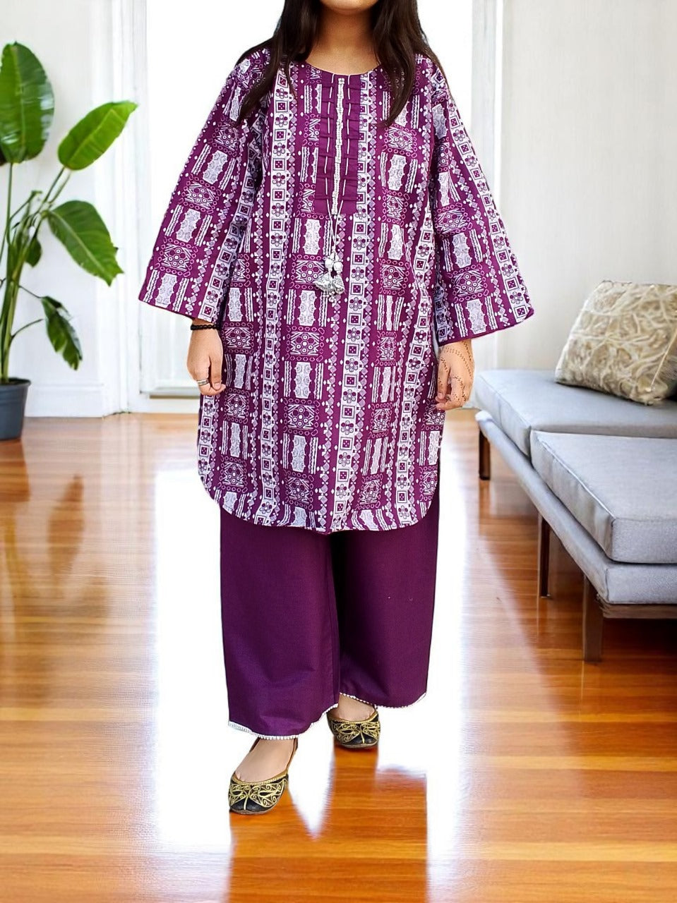 Elegant Lawn Cotton 2PC Set – Steam Printed Shirt, Regular Lenght 37 with Plain Flapper | CT11 | Rs. 2,150 (2)