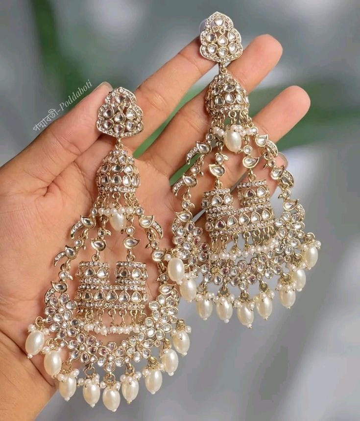 Traditional Kundan Layered Earrings with Pearl Drops – Wedding Statement Piece