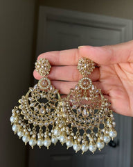 Royal Kundan Pearl Chandbali Earrings – Traditional Jewelry