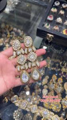 "Royal Kundan Polki Statement Earrings with Pear Drop Design"